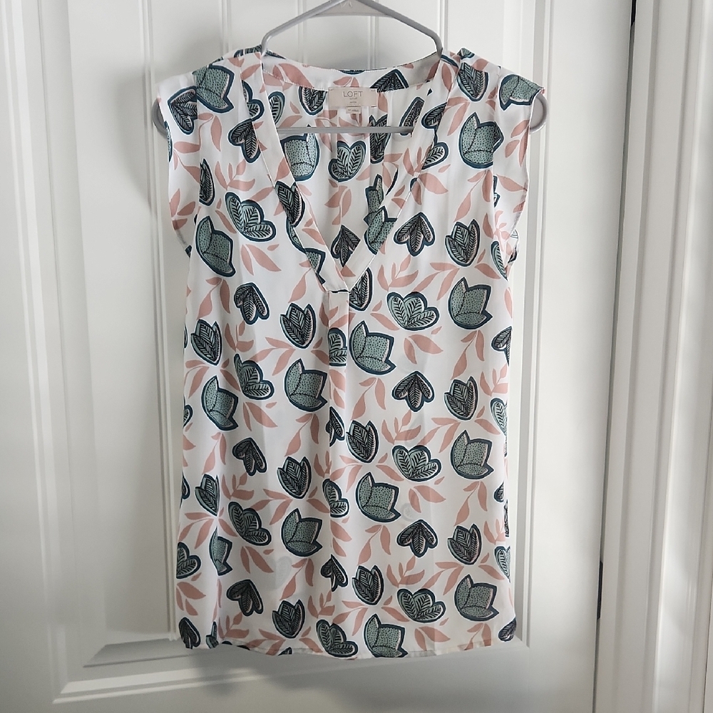 LOFT White and Green Floral Dress